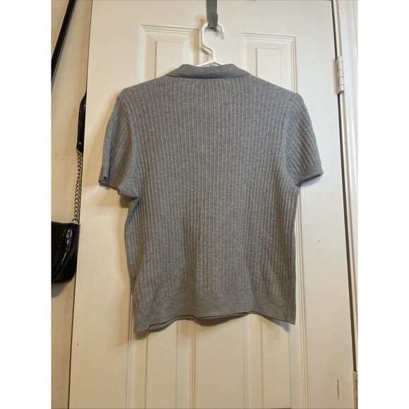American Eagle Ribbed Knit Polo XL Gray Collared Short Sleeve Sweater Y2K Preppy - Picture 7 of 8
